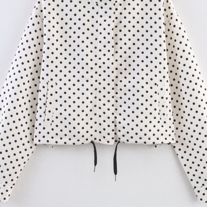 Damen Gekürzte gesteppte Jacke mit Polka‑Dot‑Print, Stehkragen und Tunnelzug Echo Archiv