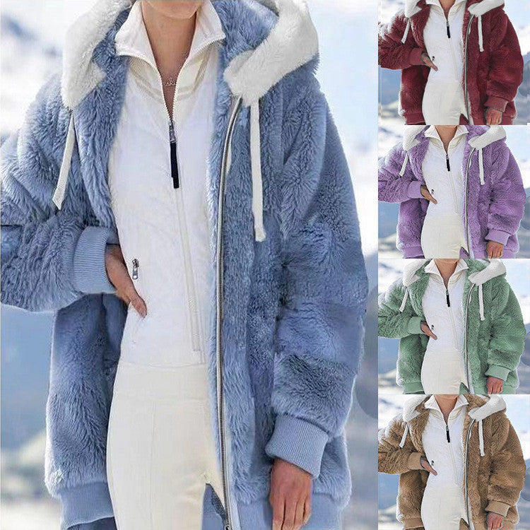 Damen nan kuschelige Kapuzen-Teddyjacke mit wattiertem Innenfutter und Rippbündchen Echo Archiv