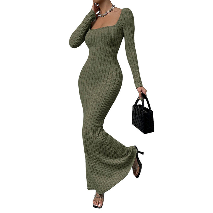 Damen geripptes Sculpting-Maxikleid mit Quadratausschnitt und taillierter Meerjungfrauen‑Silhouette – Valéora