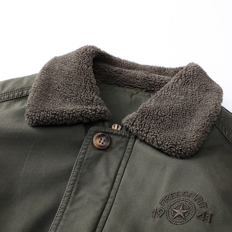 Herren Flieger-Bomberjacke mit Sherpa-Kragen und wärmender Teddyfleece-Innenlage – Brevano