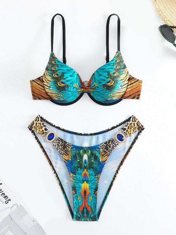 Damen Triangel-Bikini mit extravagantem Federdesign und funkelnden Akzenten Echo Archiv