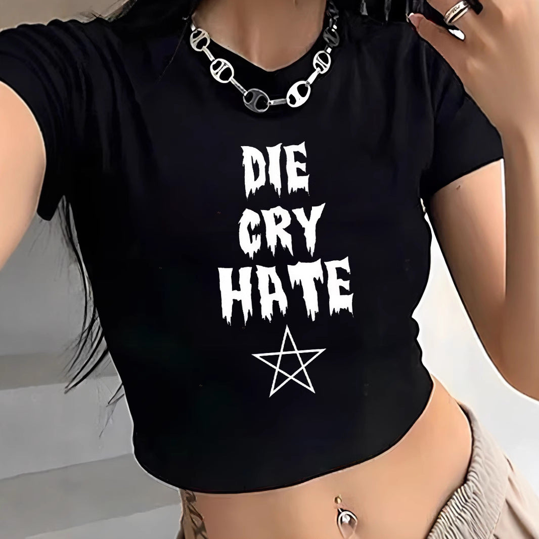 Damen Crop-T-Shirt mit auffälligem Grafiken-Design und frechem Statementdruck Echo Archiv