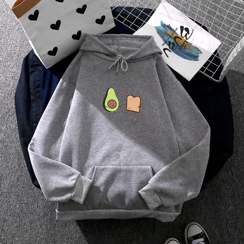 Damen gemütlicher Kapuzenpullover mit Avocado‑Toast-Illustration, weichem Fleece-Innenfutter und Kängurutasche – Auréline