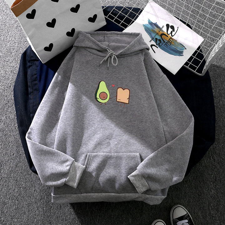 Damen gemütlicher Kapuzenpullover mit Avocado‑Toast-Illustration, weichem Fleece-Innenfutter und Kängurutasche – Auréline