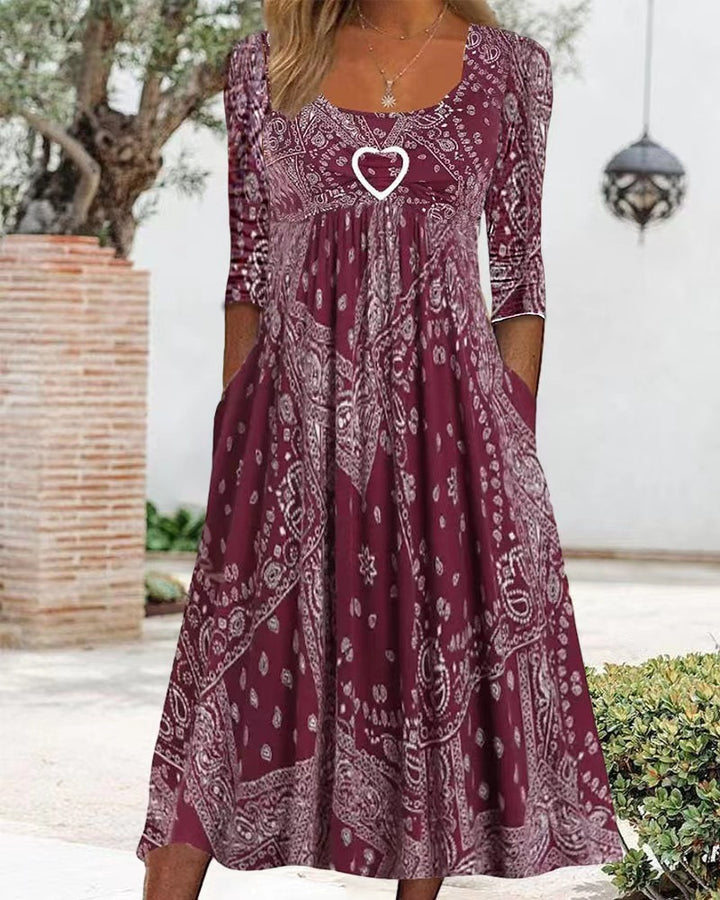 Damen nan Maxikleid mit Paisley-Bandana-Muster, Empire‑Naht, gerafftem Unterbrustbereich und Eingrifftaschen Echo Archiv