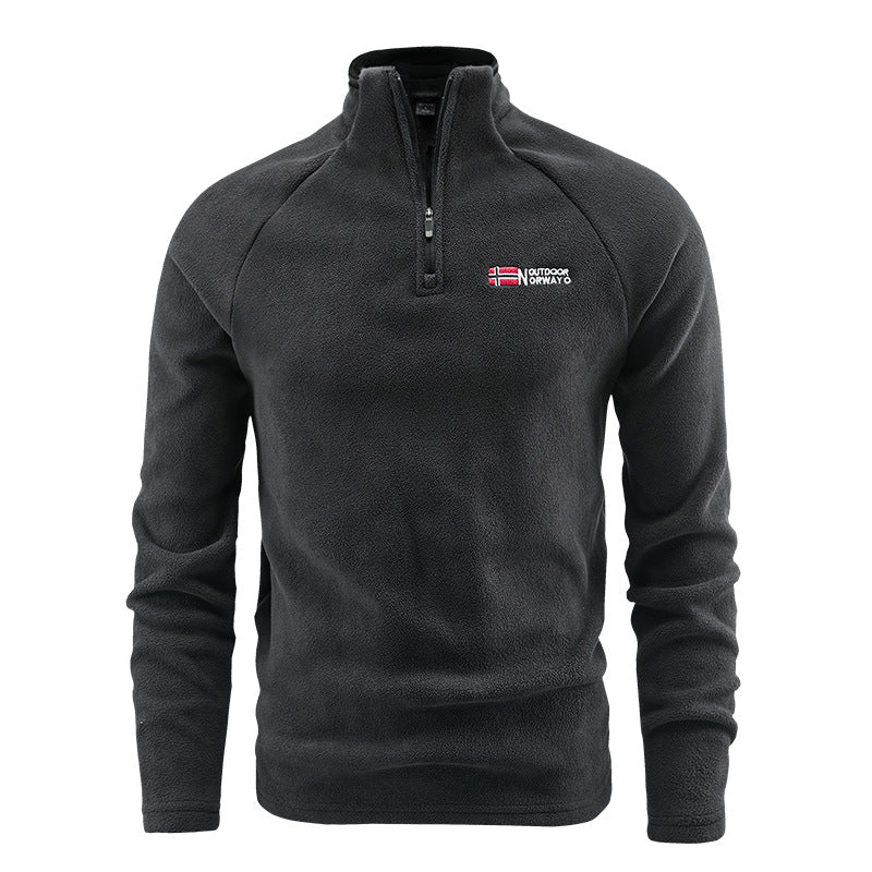 Herren Fleece-Halbzip-Pullover mit hohem Stehkragen und Raglanärmeln Echoarchiv