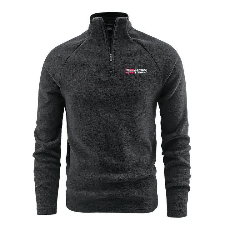 Herren Fleece-Halbzip-Pullover mit hohem Stehkragen und Raglanärmeln Echoarchiv