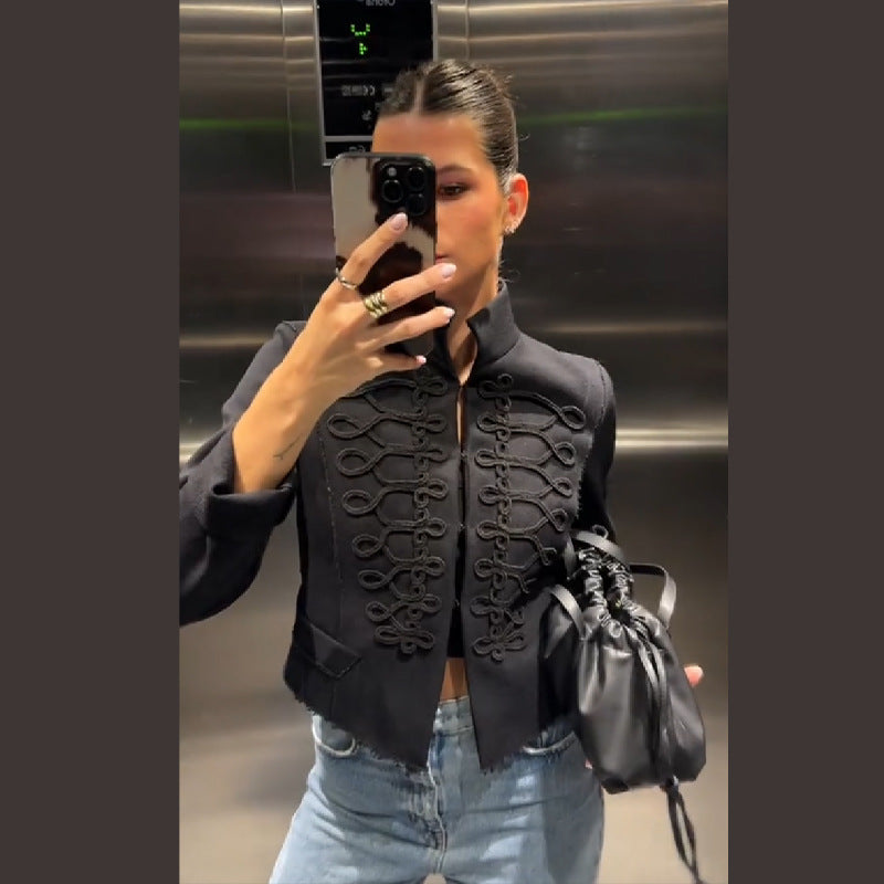 Damen Militärisch inspirierte Kurzjacke mit Kordel- und Hakenverzierung Echo Archiv