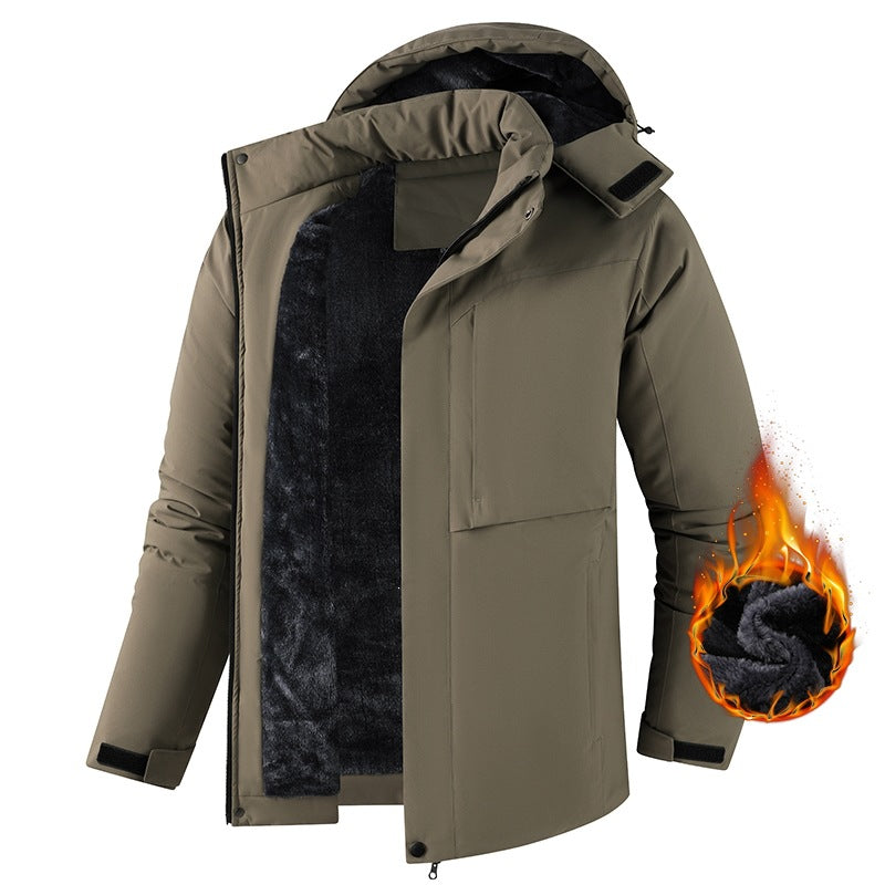 Herren Plüschgefütterte Winterparka mit Kapuze, winddichter Hülle & verdeckter Frontleiste Echoarchiv