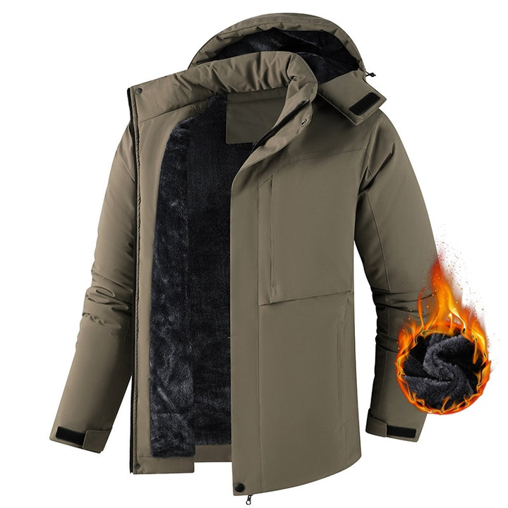 Herren Plüschgefütterte Winterparka mit Kapuze, winddichter Hülle & verdeckter Frontleiste Echoarchiv