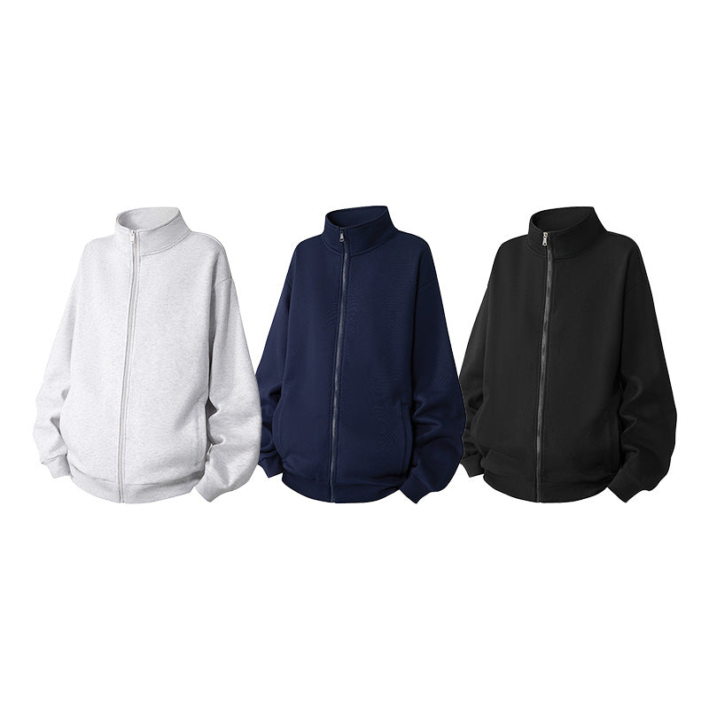 Herren Oversize Sweatjacke mit Stehkragen, durchgehendem Reißverschluss und geripptem Saum Echo Archiv