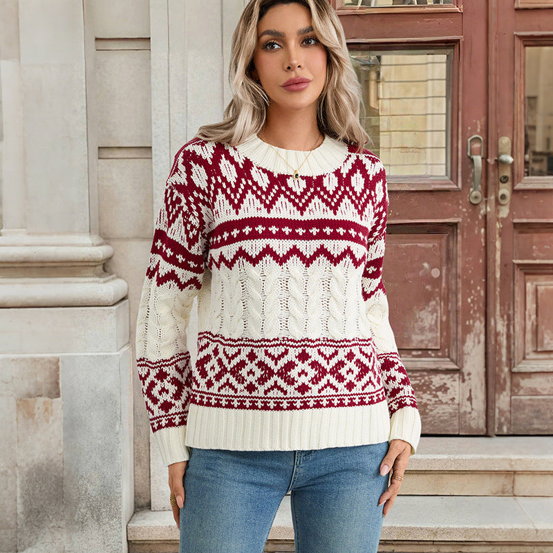 Damen Norweger-Strickpullover mit Zopfmuster und Fair-Isle-Jacquard Echoarchiv