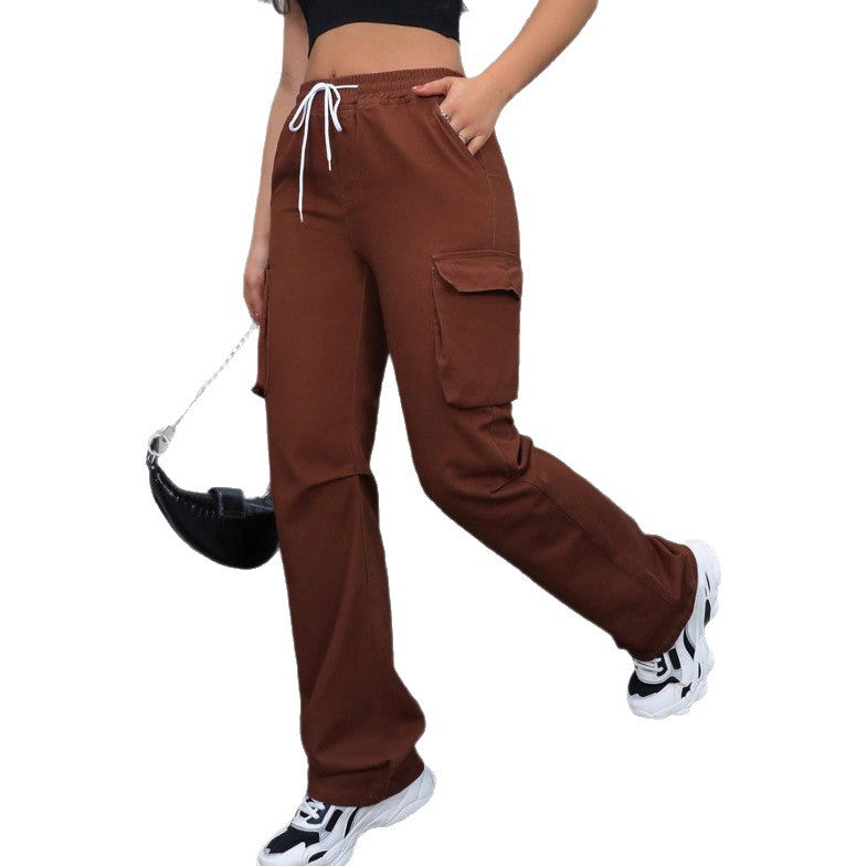 Damen taillenhohe Cargo-Jogginghose mit weitem Bein und Kordelzug Echo Archiv