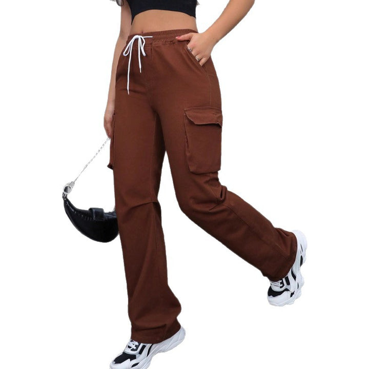 Damen taillenhohe Cargo-Jogginghose mit weitem Bein und Kordelzug Echo Archiv