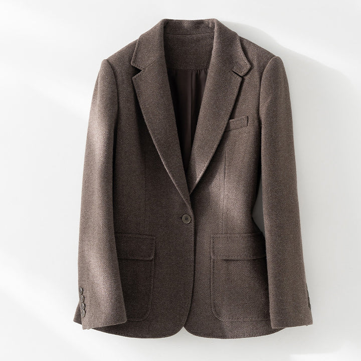 Damen Halbgefütterter Ein-Knopf-Wollmix-Blazer mit abgerundetem Saum Echoarchiv