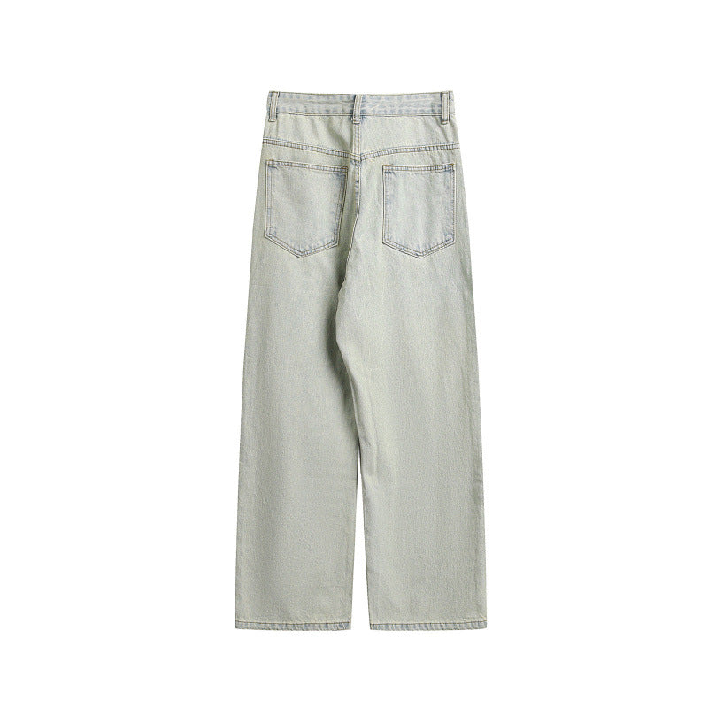 Damen Weite Utility-Denimhose mit Knie‑Patch, hohem Bund und geradem Bein Echo Archiv