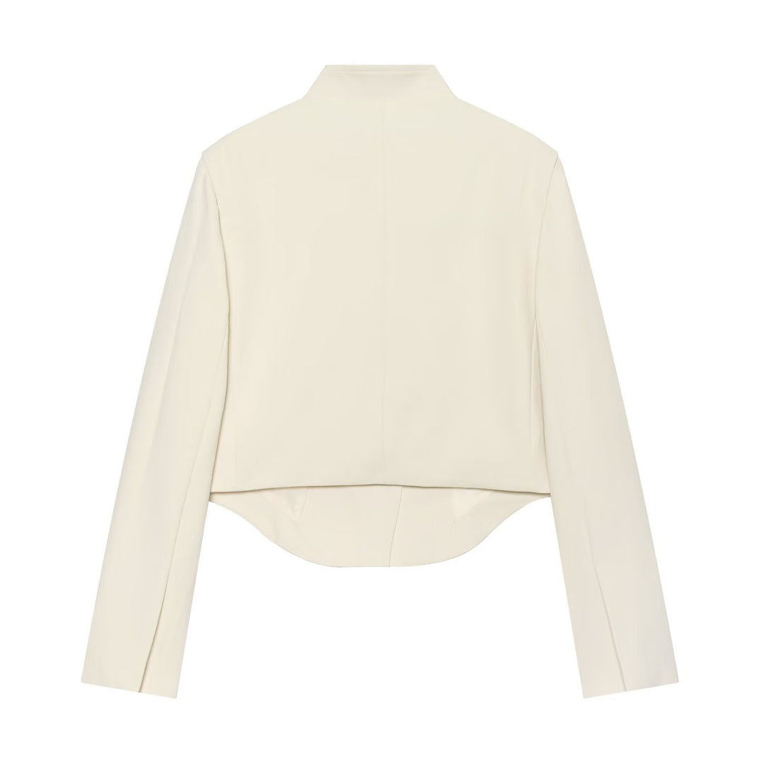 Damen Kurze Tailleurjacke mit Stehkragen, asymmetrischem Saum und Nahttaschen Echo Archiv
