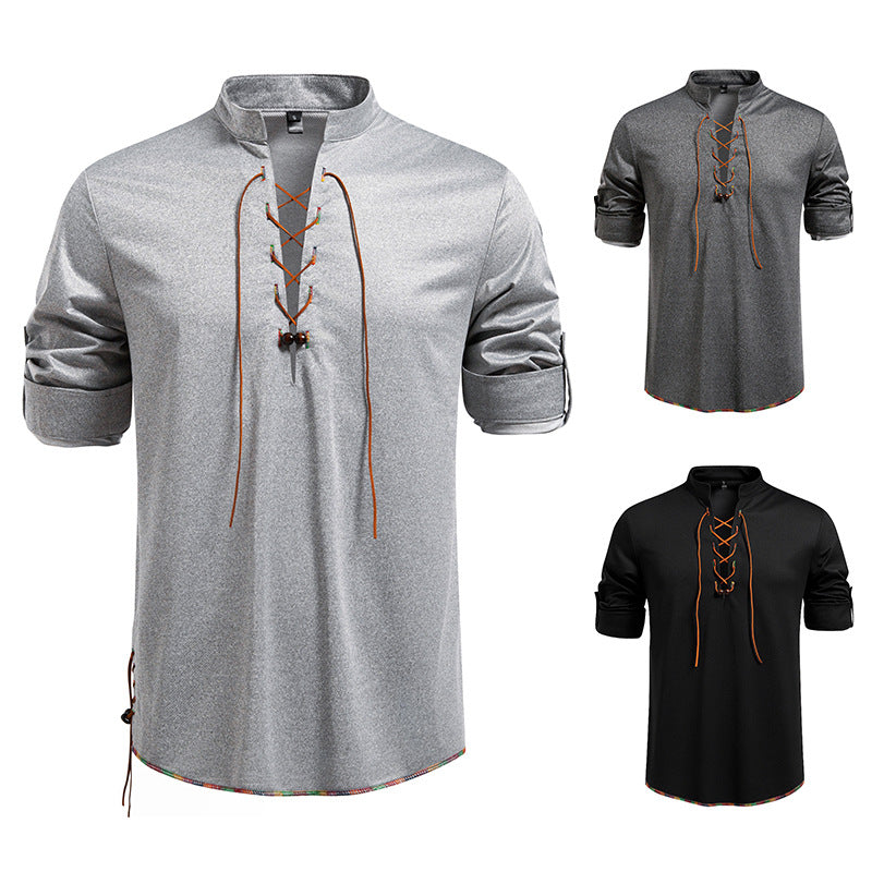 Herren Langarmshirt mit Kordelzug und Stehkragen Echoarchiv