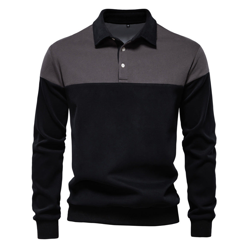 Herren nan sportlich-elegantes Langarm-Polo im Rugby-Stil mit kontrastierendem Kragen und breitem Brustpaneel Echo Archiv