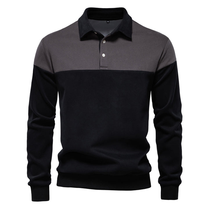 Herren nan sportlich-elegantes Langarm-Polo im Rugby-Stil mit kontrastierendem Kragen und breitem Brustpaneel Echo Archiv