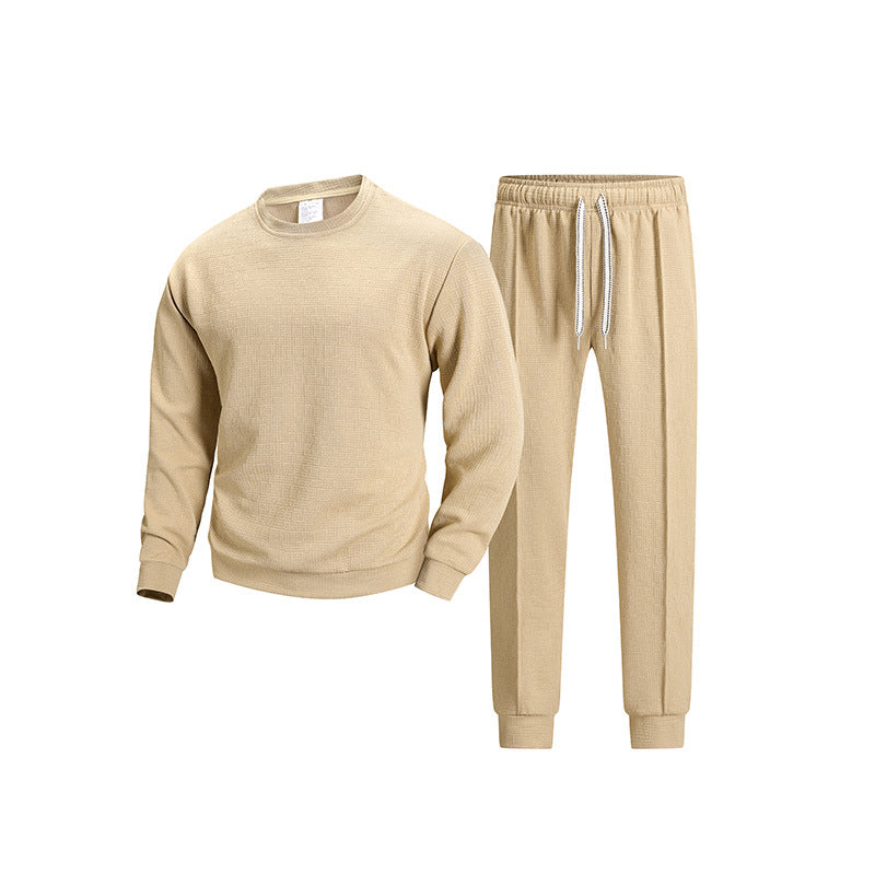 Herren Komfortables Waffelstrick-Lounge-Set mit Rundhals-Sweatshirt und elastischer Jogginghose Echoarchiv