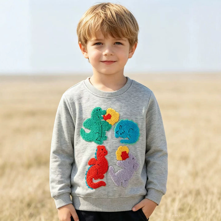 Kinder Sweatshirt mit buntem Dinosaurier und Blumen-Applikationen Echo Archiv