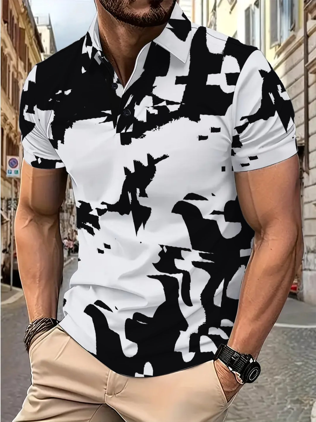 Herren Poloshirt mit kontrastierendem Camouflage-Design Echoarchiv