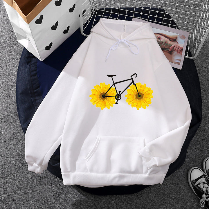Damen lässiger Kapuzenpullover mit künstlerischem Mond‑und‑Pilzmotiv, weichem Fleecefutter und Kängurutasche – Auréline