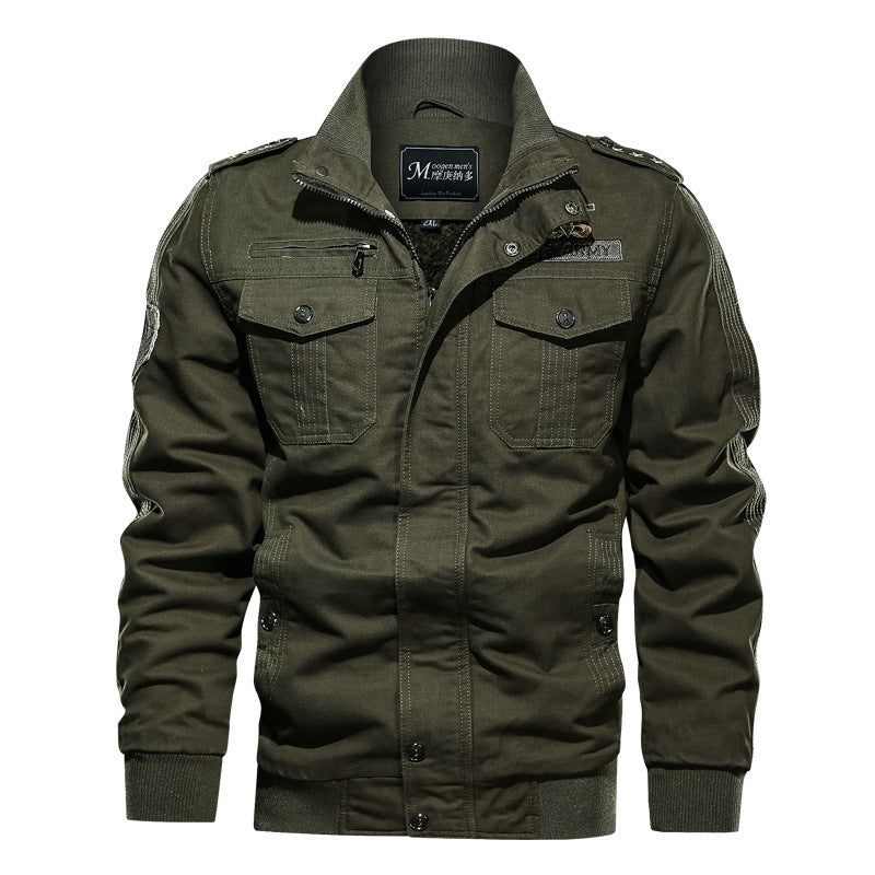 Herren Fieldblouson aus Canvas mit Epauletten, Utility‑Pattentaschen und geripptem Stehbund – Taviero