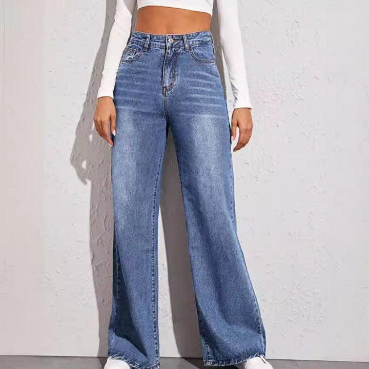 Damen nan hochgeschnittene weite Denim-Jeans mit extra weitem Bein und rohem Saum Echo Archiv