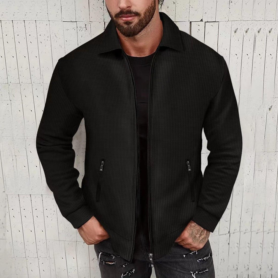 Herren elegante Strickjacke mit strukturiertem Design und seitlichen Reißverschlusstaschen – Terenzo