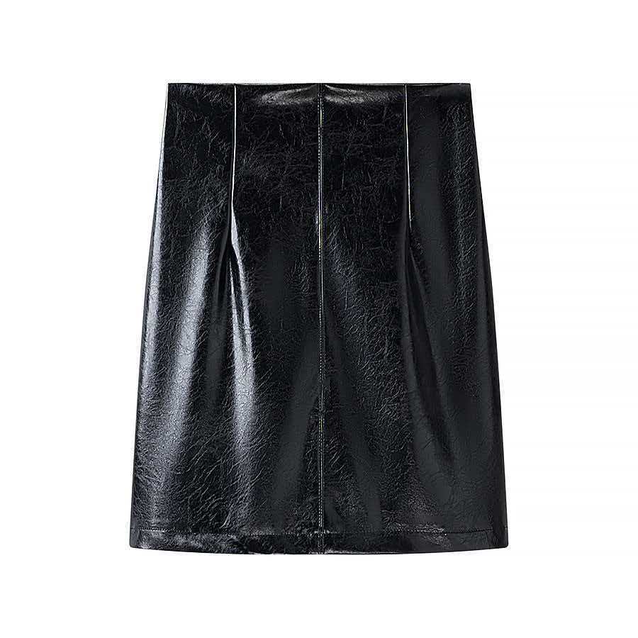 Damen Langer Lackleder-Blazer mit taillierter Silhouette, tiefem V‑Ausschnitt und Zierknöpfen Echo Archiv
