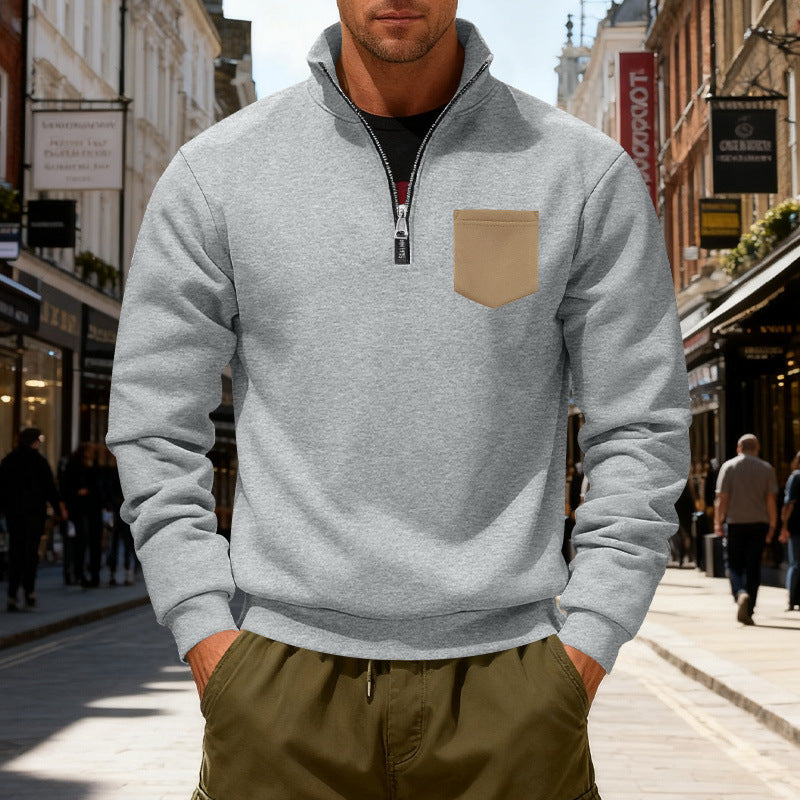 Herren modischer Sweatshirt mit halbem Reißverschluss und aufgesetzter Tasche Echoarchiv