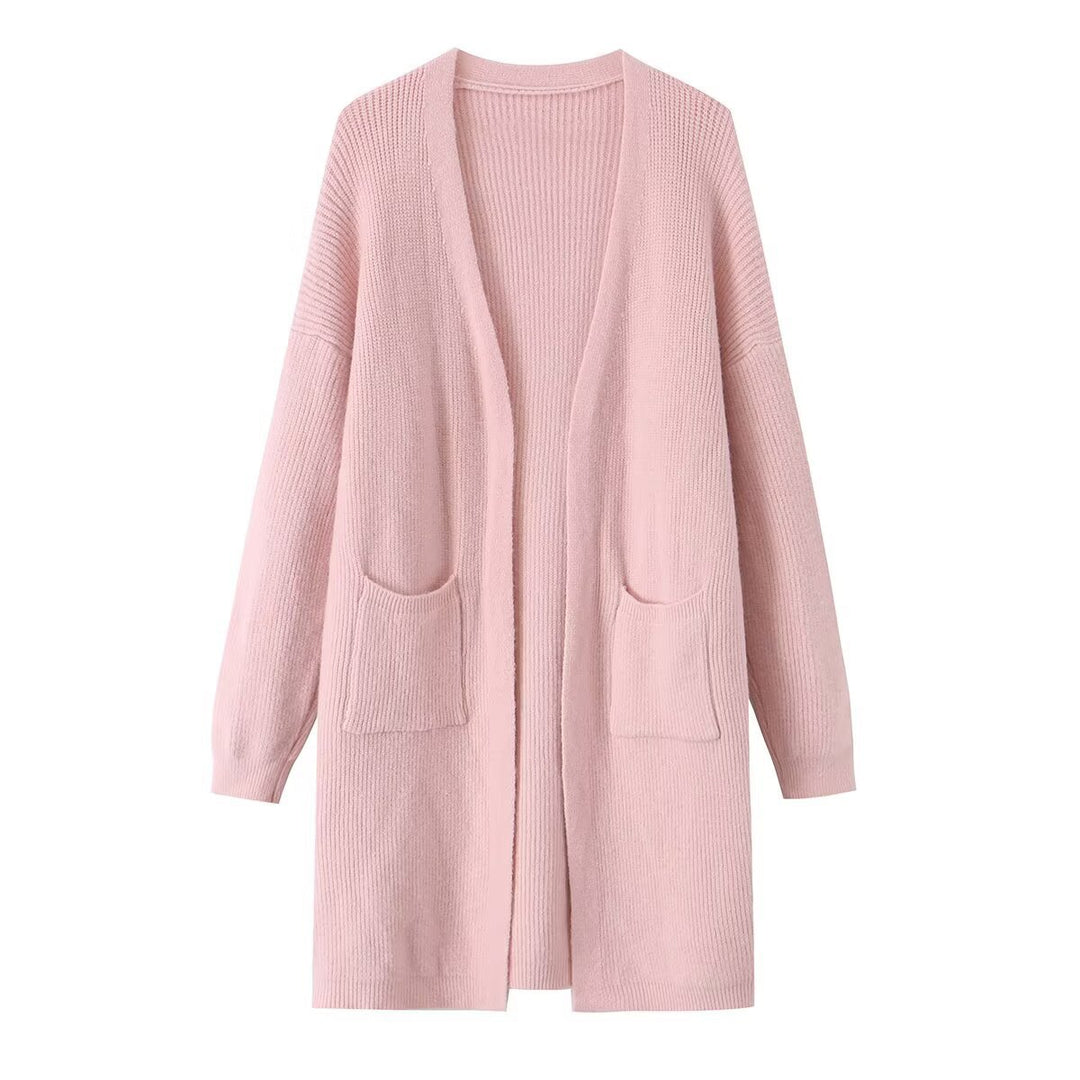 Damen Longline Strickcardigan mit aufgesetzten Taschen und offener Front Echo Archiv