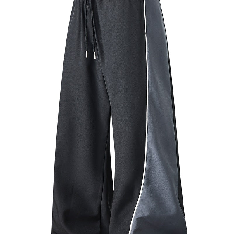 Herren Weite Trackhose mit Satin-Seiteneinsatz, Paspelierter Naht & Tunnelzugbund Echo Archiv