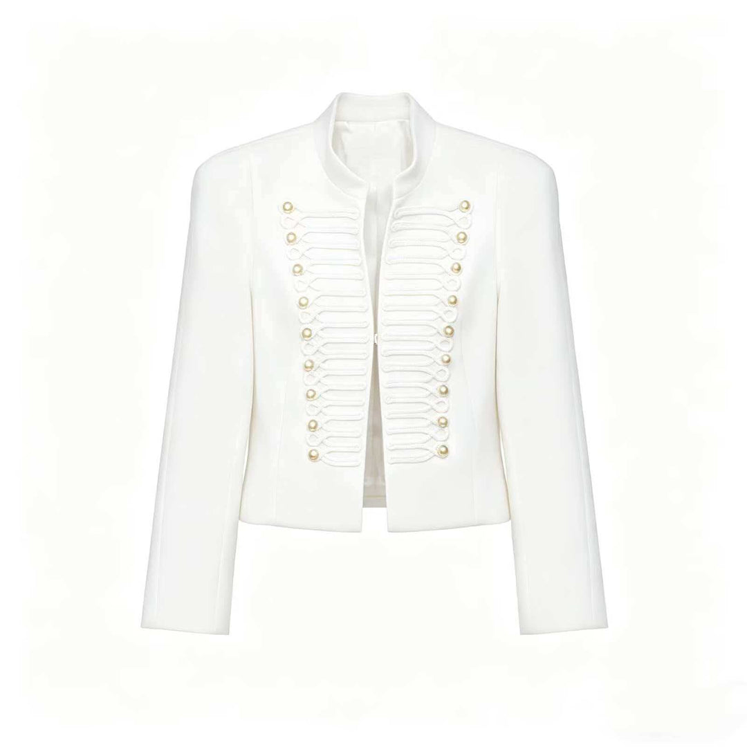 Damen Cropped Blazer im Husarenstil mit Stehkragen, Zierkordeln und Messingknöpfen Echo Archiv
