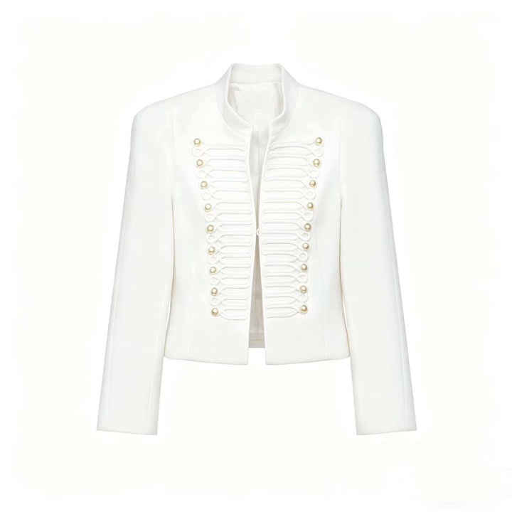 Damen Cropped Blazer im Husarenstil mit Stehkragen, Zierkordeln und Messingknöpfen Echo Archiv