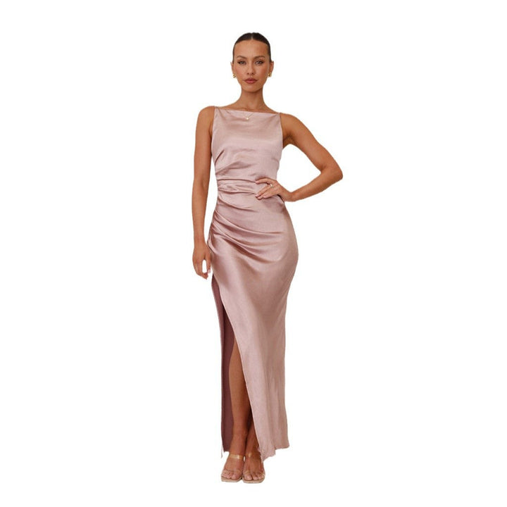 Damen Elegantes Satinabendkleid mit sexy Schlitz und raffiniertem Schnitt Echoarchiv