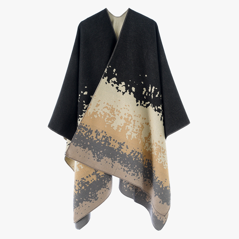 Damen Oversize Cape‑Stola im Doppelgewebe mit abstraktem Punktjacquard Echo Archiv