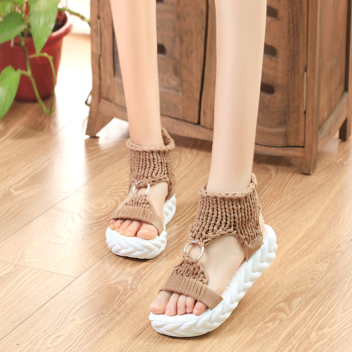 Damen nan handgewebte geflochtene Plateau-Sandalen mit ergonomischer Polstersohle Echo Archiv