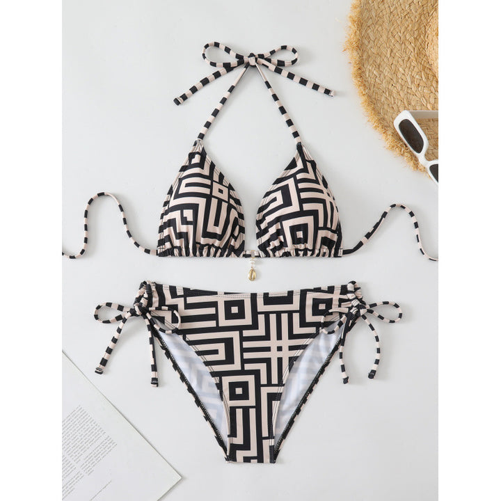 Damen Triangel-Bikini mit modischem geometrischem Muster und verstellbaren Trägern Echo Archiv