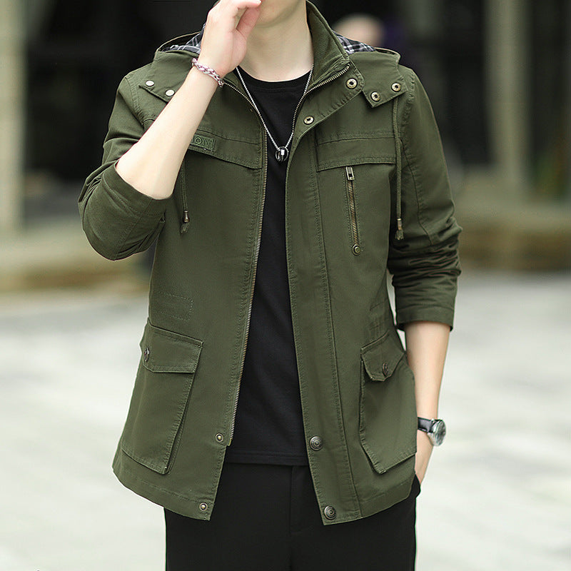 Herren leichter Canvas-Parka im Field-Style mit Kapuze und Multifunktions-Taschen Echoarchiv