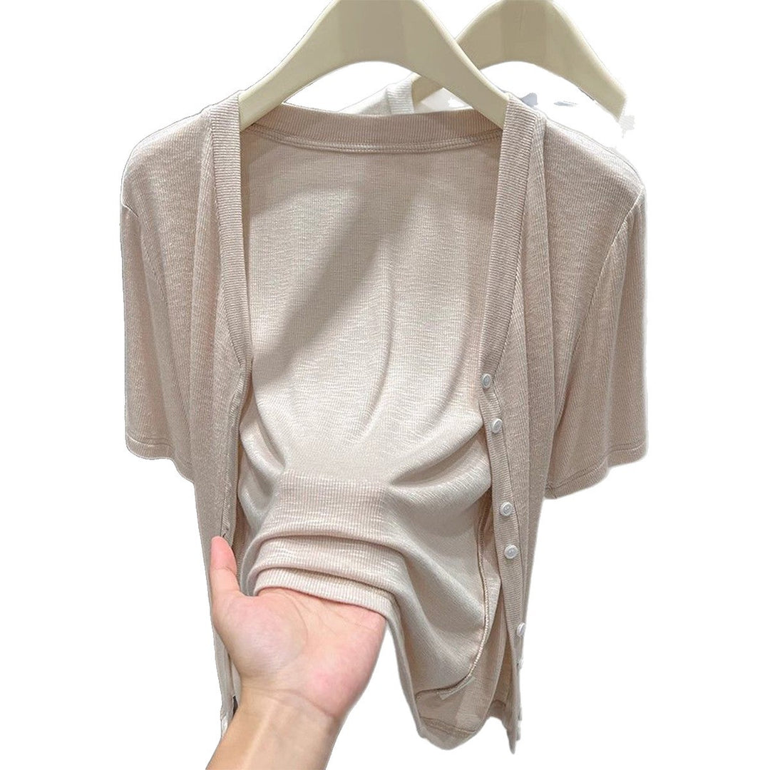 Damen Leichtes Wickeloberteil mit knopfverzierte Front Echo Archiv