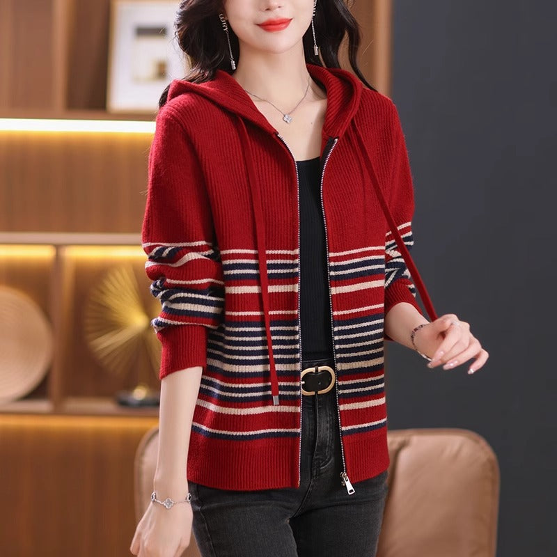 Damen Strickjacke mit Kapuze und Reißverschluss Echo Archiv