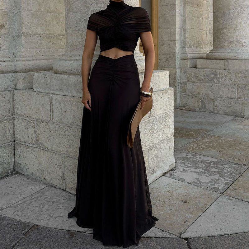 Damen Elegantes Maxikleid mit Raffungen und durchsichtigem Oberteil Echo Archiv