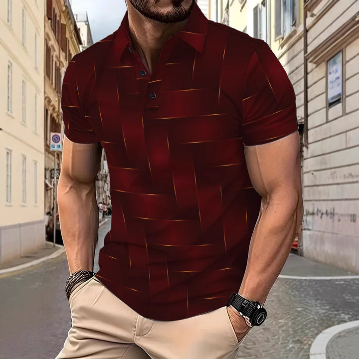 Herren Kurzarm Poloshirt mit modernem Wellenmuster und atmungsaktiven Eigenschaften Echoarchiv