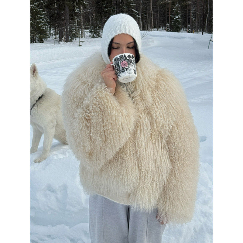 Damen Kuschelige Kurzjacke im Lammfell‑Look mit lockiger Long‑Pile‑Struktur Echoarchiv