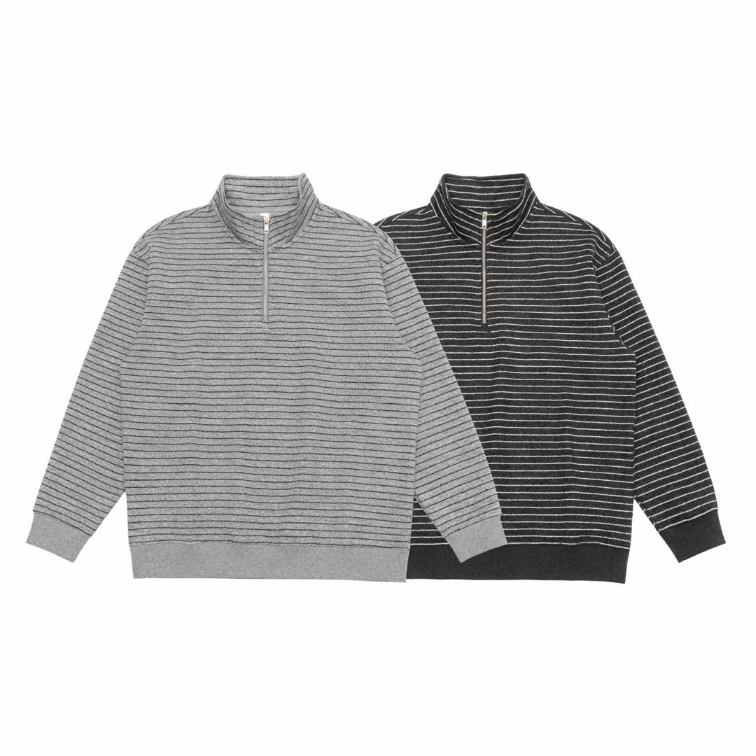 Herren Feinstrick-Halbzip-Pullover mit Stehkragen und feinen Streifen Echoarchiv