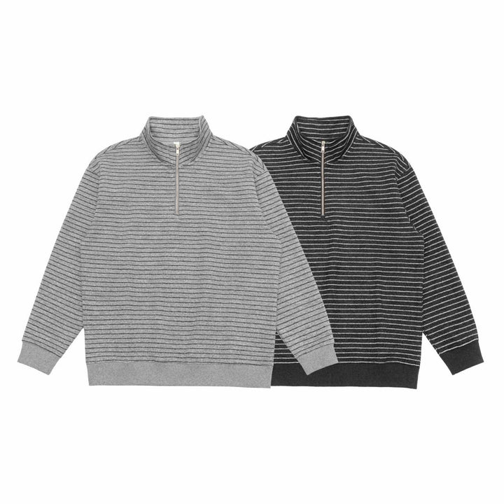 Herren Feinstrick-Halbzip-Pullover mit Stehkragen und feinen Streifen Echoarchiv