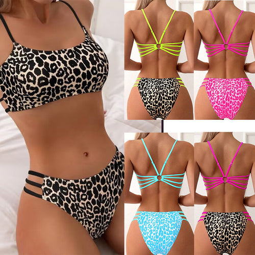 Damen Bikini-Set mit kreativem Leopardenmuster und verstellbaren Trägern Echo Archiv